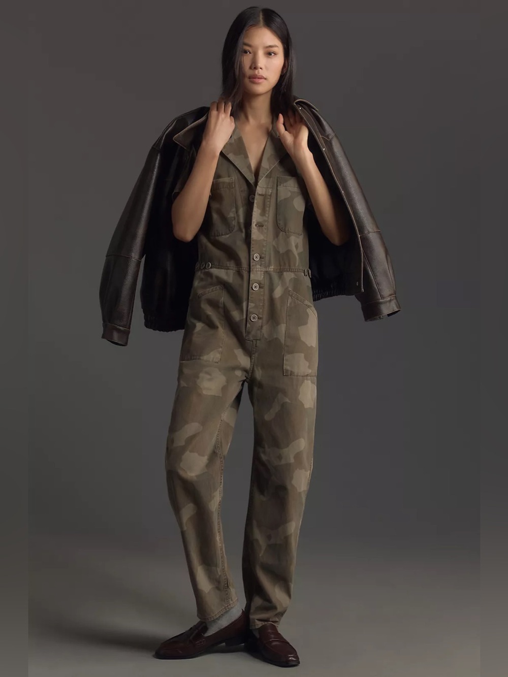 Pistola Grover Khaki Green Camo Straight Leg Utility Jumpsuit Size Medium